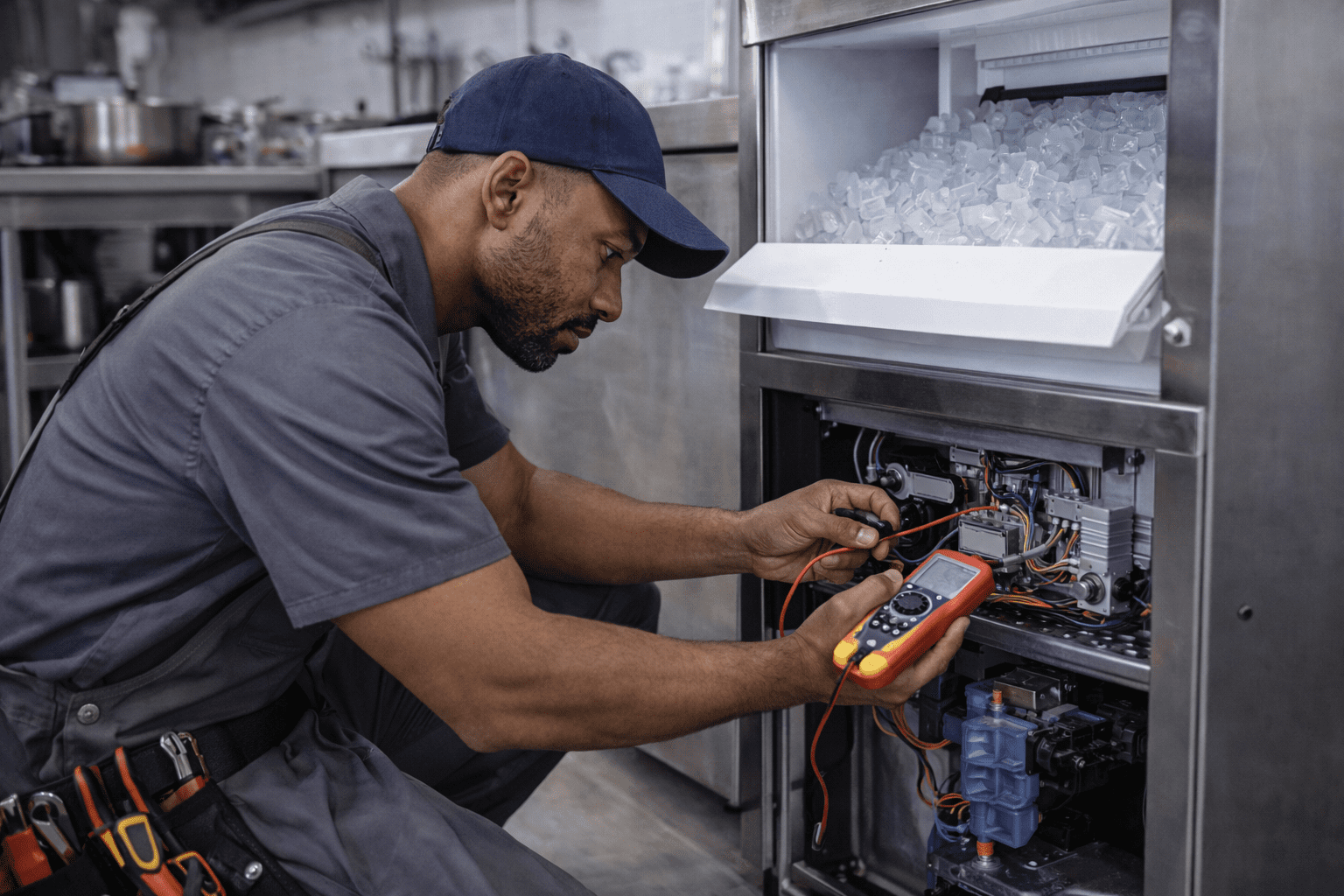 SERVICES Technician repairing a commercial ice maker in a professional kitchen (Northern NJ)